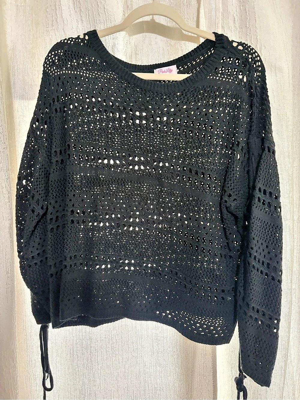 Pink Lilly Black Open Knit Sweater Size Large Like New